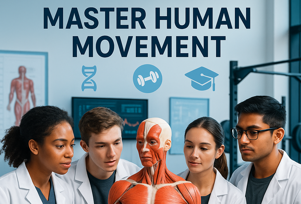 master human movement Student reviewing exercise science coursework on a laptop