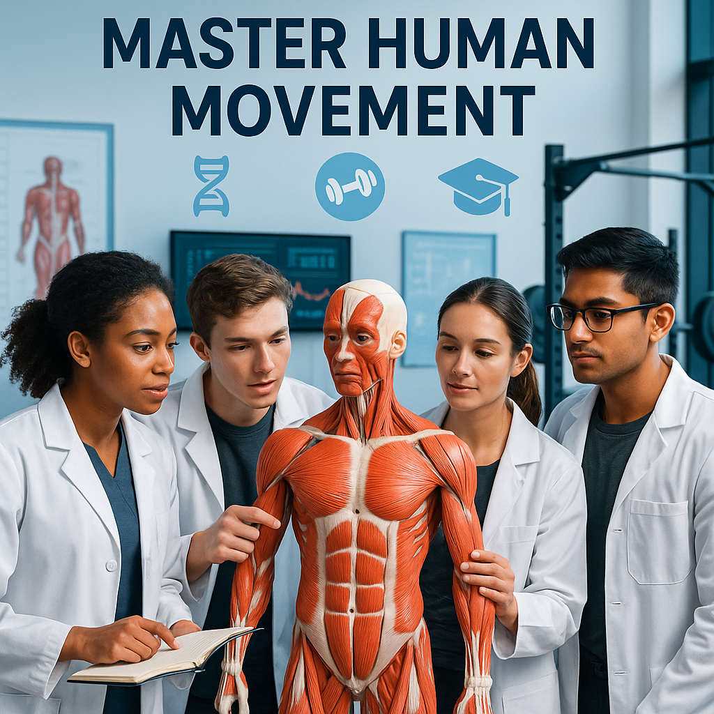 master human movement Student reviewing exercise science coursework on a laptop
