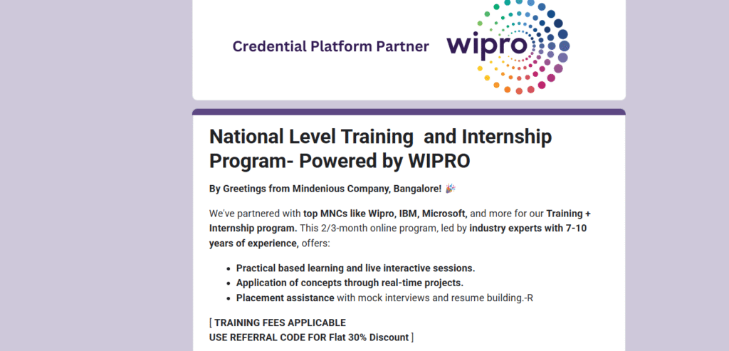 Screenshot 2025-06-14 123447 Kickstart Your Career with MINDENIOUS: A 2-Month Training & Internship Program